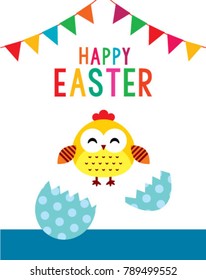 cute chicken happy easter day greeting
