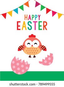 cute chicken happy easter day greeting