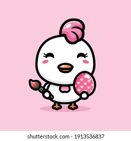 cute chicken with happy easter egg decoration