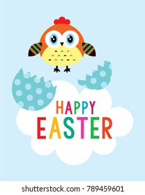 cute chicken happy easter greeting vector