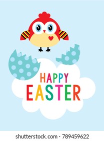 cute chicken happy easter greeting vector