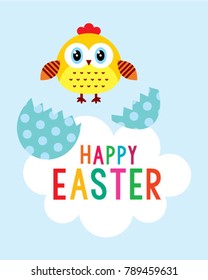 cute chicken happy easter greeting vector