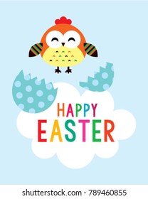 cute chicken happy easter greeting card