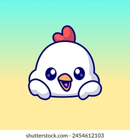 Cute Chicken Head Cartoon Vector Icon Illustration. Animal Nature Icon Concept Isolated Premium Vector. Flat Cartoon Style