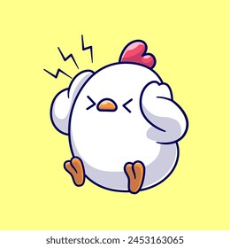 Ilustración del icono del Vector de dibujos animados del dolor de cabeza del pollo lindo. Concepto de ícono médico animal Vector Premium aislado. Estilo plano de dibujos animados