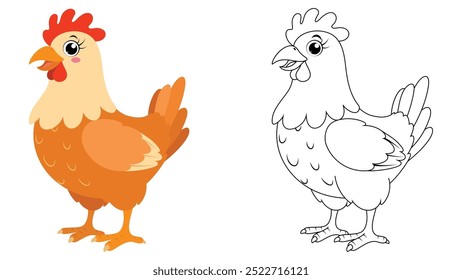 Frango bonito, então desenhos animados página de coloração para a educação de crianças