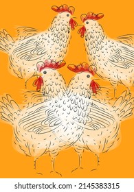 Cute chicken hen rooster cartoon animal farm agriculture design flat vector illustration.