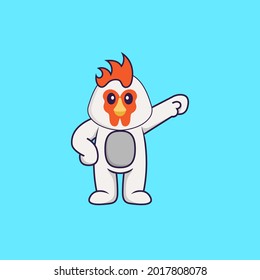 Cute chicken hero. Animal cartoon concept isolated. Can used for t-shirt, greeting card, invitation card or mascot.
