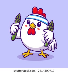 Cute Chicken Holding Asparagus Cartoon Vector Icon
Illustration. Animal Food Icon Concept Isolated Premium
Vector. Flat Cartoon Style