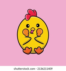 Cute Chicken Holding Fried Chicken Cartoon Vector Icon Illustration. Animal Food Icon Concept Isolated Premium Vector. Flat Cartoon Style.
