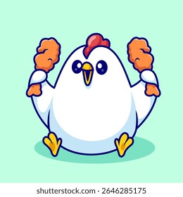 Cute Chicken Holding Fried Chicken Cartoon Vector Icon 
Illustration. Animal Food Icon Concept Isolated Premium 
Vector. Flat Cartoon Style 