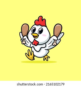 Cute chicken holding fried chicken while running cartoon