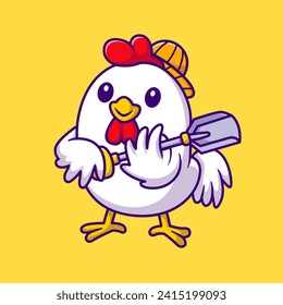 Cute Chicken Holding Shovel Cartoon Vector Icon Illustration.
Animal Nature Icon Concept Isolated Premium Vector. Flat
Cartoon Style