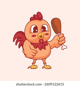 Cute Chicken Holding Chicken Thigh Cartoon Illustration
