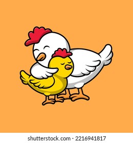 Cute Chicken Hug Chick Cartoon Vector Icons Illustration. Flat Cartoon Concept. Suitable for any creative project.