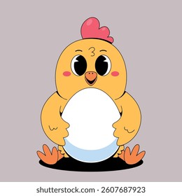 Cute chicken hugging egg cartoon