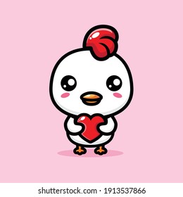 cute chicken hugging a love heart