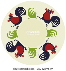Cute chicken illustration, eggs, chicks, bright colors, poultry, poultry farm, isolated, vintage style cute cartoon Isolated on white background. 
Vector illustration.