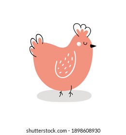  Cute chicken isolated on white background. Easter chicken. Design for Easter. Flat cartoon vector illustration
