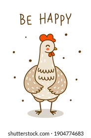 Cute chicken isolated on white - cartoon hen character for happy farm design