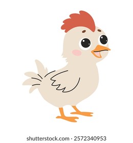 Cute chicken isolated on white background.Domestic farm animals.  Vector illustration in flat style.