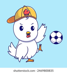 Cute Chicken Kicking a soccer ball Cartoon Vector Icon Illustration