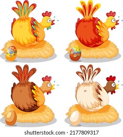 Cute chicken laying eggs illustration