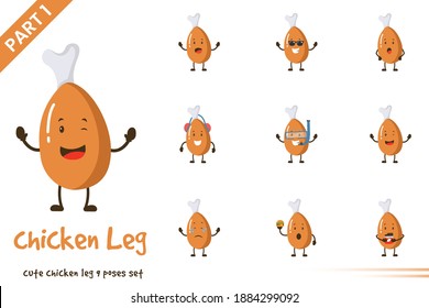 Cute chicken leg poses set. Vector cartoon illustration. Isolated on white background.