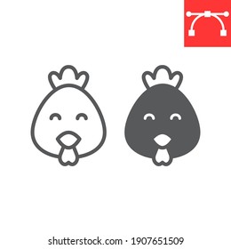 Cute chicken line and glyph icon, poultry and hen, chick vector icon, vector graphics, editable stroke outline sign, eps 10