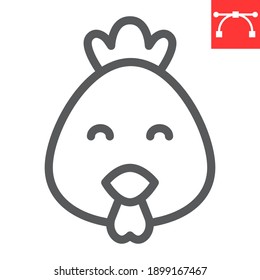 Cute chicken line icon, poultry and hen, chick vector icon, vector graphics, editable stroke outline sign, eps 10