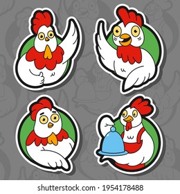 Cute-Huhn-Logo, Abzeichen und Label-Vektorgrafik-Illustration einzeln auf Hintergrund.