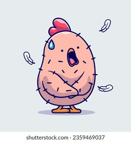 Cute Chicken Lost Hair Cartoon Vector Icon Illustration. Animal Nature Icon Concept Isolated Premium Vector. Flat Cartoon Style