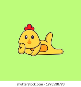 Cute chicken lying down. Animal cartoon concept isolated. Can used for t-shirt, greeting card, invitation card or mascot.