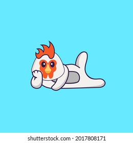 Cute chicken lying down. Animal cartoon concept isolated. Can used for t-shirt, greeting card, invitation card or mascot.