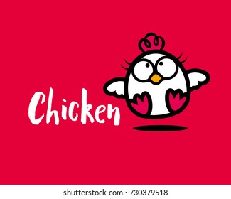 Cute chicken mascot character restaurant vector logo in red background - vector