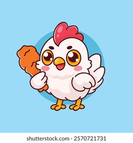 Cute Chicken Mascot Holding Fried Chicken