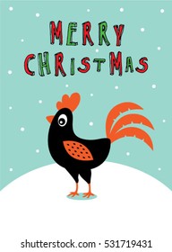 cute chicken merry christmas greeting card