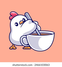 Nette Hühnermischung Kaffee in Tasse Cartoon Vektorgrafik Icon Illustration. Animal Drink Icon Concept Isolated Premium Vektorgrafik. Flacher Zeichentrickstil