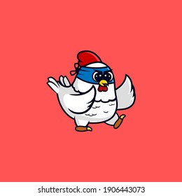 Cute Chicken Ninja Character. Cute mascot character logo. business logo, company mascot, Icon Illustration.Concept Isolated Premium Vector. Flat Cartoon Style.