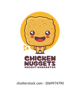 süßes Huhn Nuggets Maskottchen. Fast Food Cartoon Illustration, geeignet für Logos, Drucke, Etiketten, Aufkleber usw.