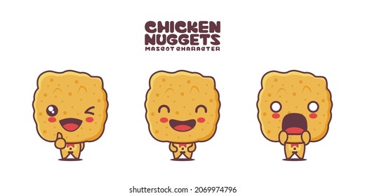 cute chicken nuggets mascot. fast food cartoon illustration, with different expressions isolated on a white background.