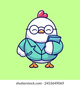 Cute Chicken Nurse Cartoon Vector Icon Illustration. Animal Medical Icon Concept Isolated Premium Vector. Flat Cartoon Style