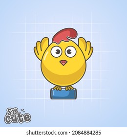 cute chicken on a can, animal illustration, vector eps 10