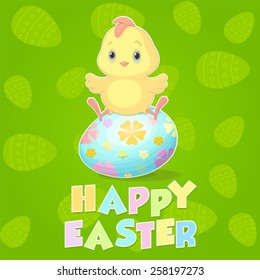 A cute chicken on Easter green background