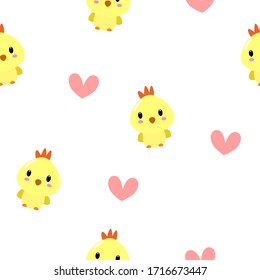 Cute chicken on white background seamless pattern.