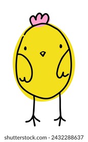 Cute chicken outline illustration. Hand drawn baby bird illustration. Easter and springtime concept for children books and print. Chick simple line drawing.