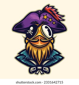 cute chicken pirate character vector