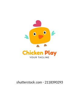 cute chicken and play button logo