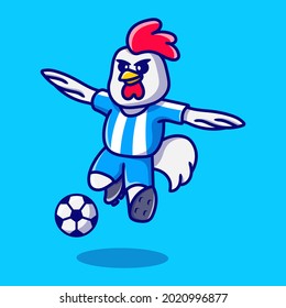 cute chicken playing football illustration