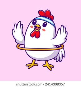 Cute Chicken Playing Hula Hoop Cartoon Vector Icon
Illustration. Animal Sport Icon Concept Isolated Premium
Vector. Flat Cartoon Style